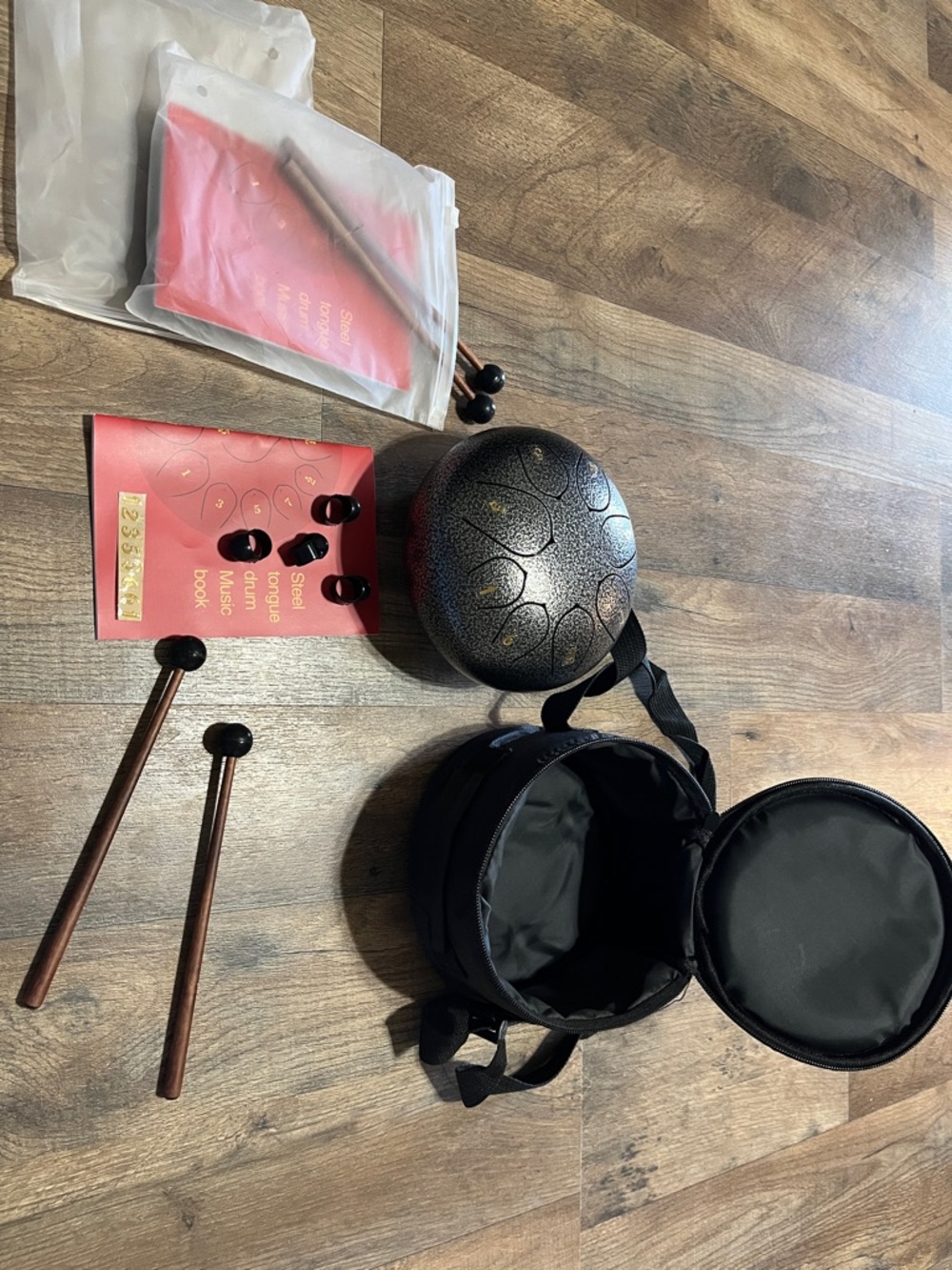 Steel Tongue Drum with Mallets and Carry Case - Black Speckle